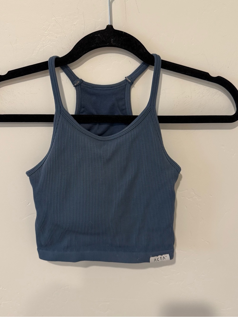 Acta Ribbed Racerback Crop Tank Top Sports Bra Blue Womens XS Active Athleisure